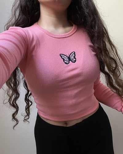 استین بلند صورتی پروانه