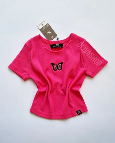 کراپ تیشرت سرخابی پروانه