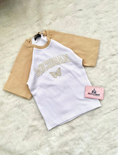 کراپ تیشرت کرمی دو رنگ